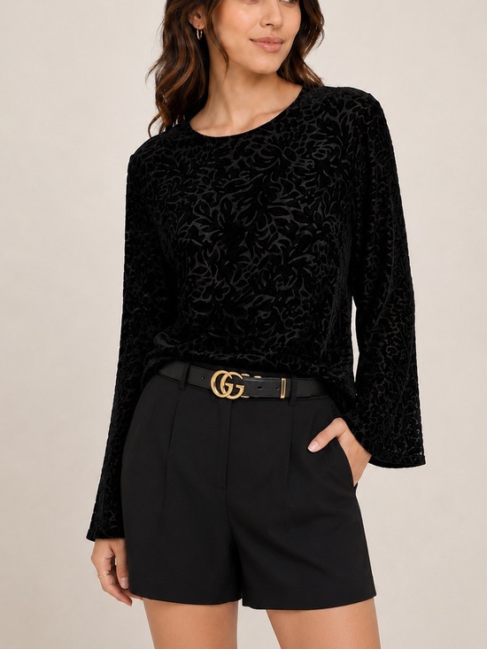 Banana Republic Tops - Banana Republic Black Velvet Burnout Gothic Long-Sleeve Goth Elegant Office Wear